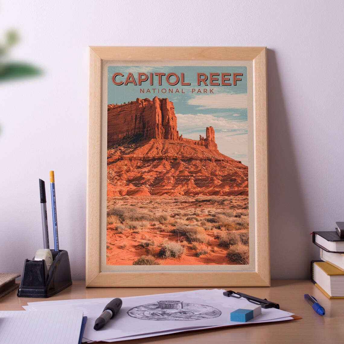 Capitol Reef National Park Vintage Retro Desert Art Travel Poster