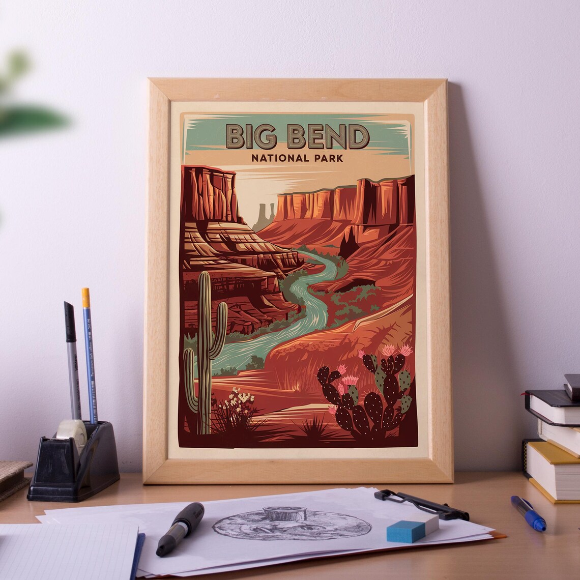 Big Bend National Park Vintage Retro Desert Canyon Travel Poster