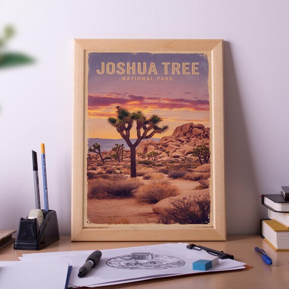 Joshua Tree National Park Vintage Retro Sunset Desert Poster