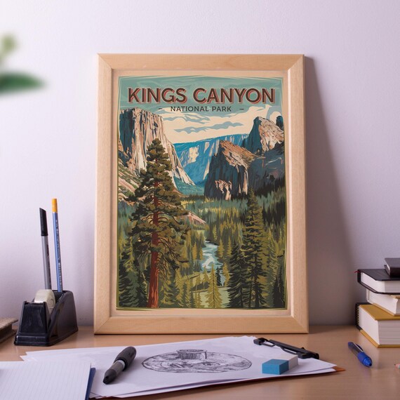 Kings Canyon National Park Vintage Retro Style Travel Poster