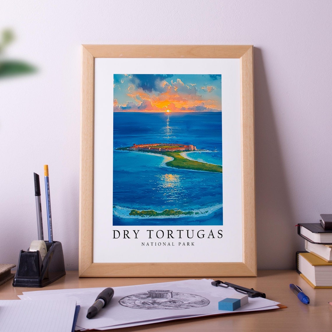 Dry Tortugas National Park Sunset Island Retro Travel Poster