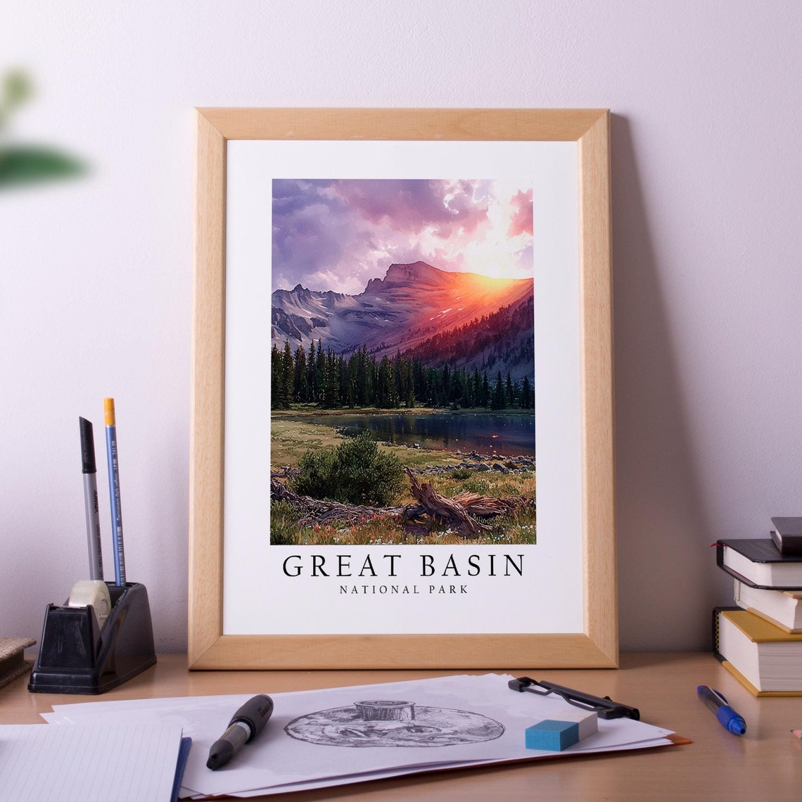 Great Basin National Park Sunset Mountain Lake Scenic Poster
