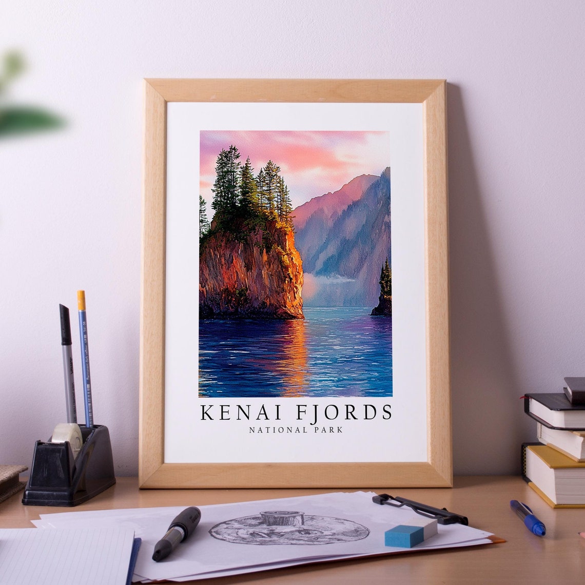 Kenai Fjords Alaska Pine Islet Sunset Reflection National Park Poster