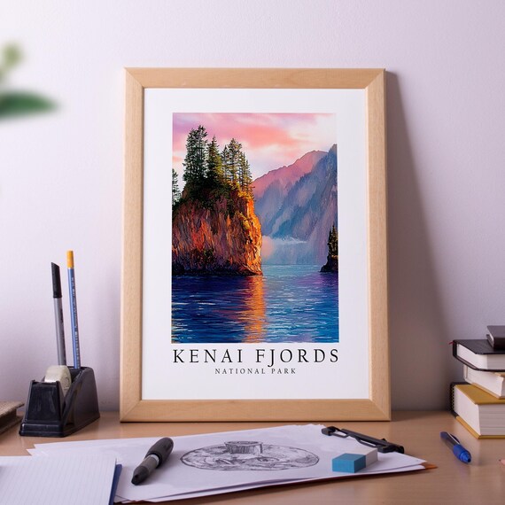 Kenai Fjords Alaska Pine Islet Sunset Reflection National Park Poster
