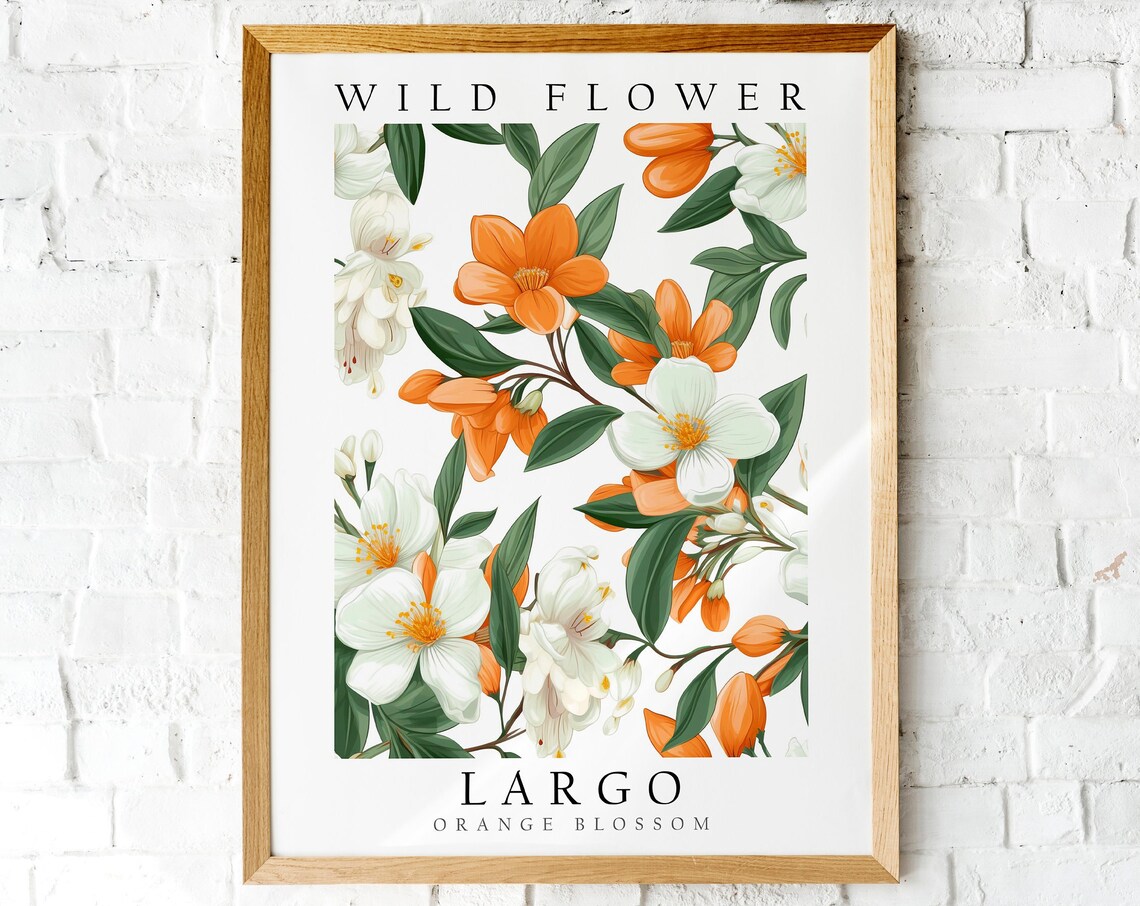 Largo Florida Orange Blossom Botanical Wildflower Art Poster