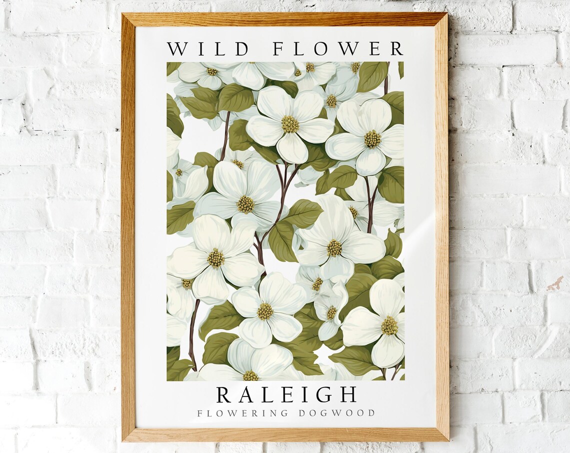 Raleigh Flowering Dogwood White Blossom Vintage Botanical Poster