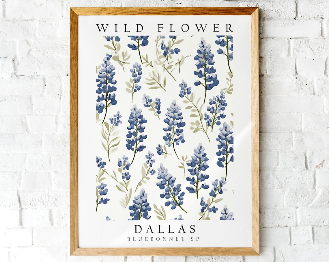 Dallas Texas Bluebonnet Wild Flower State Botanical Art Poster