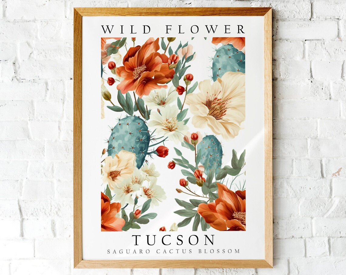 Tucson Saguaro Cactus Blossom Desert Floral Botanical Poster