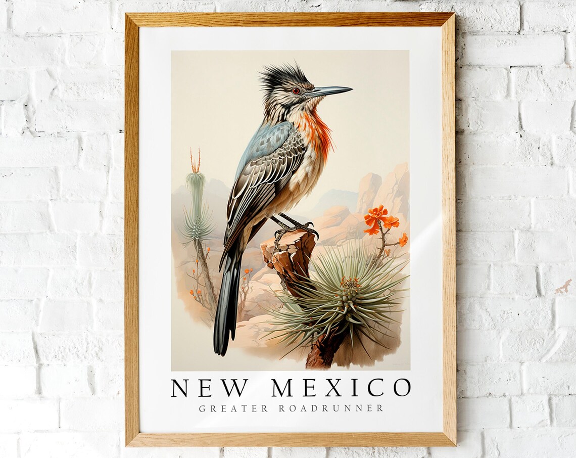 Greater Roadrunner New Mexico State Bird Vintage Nature Art Poster