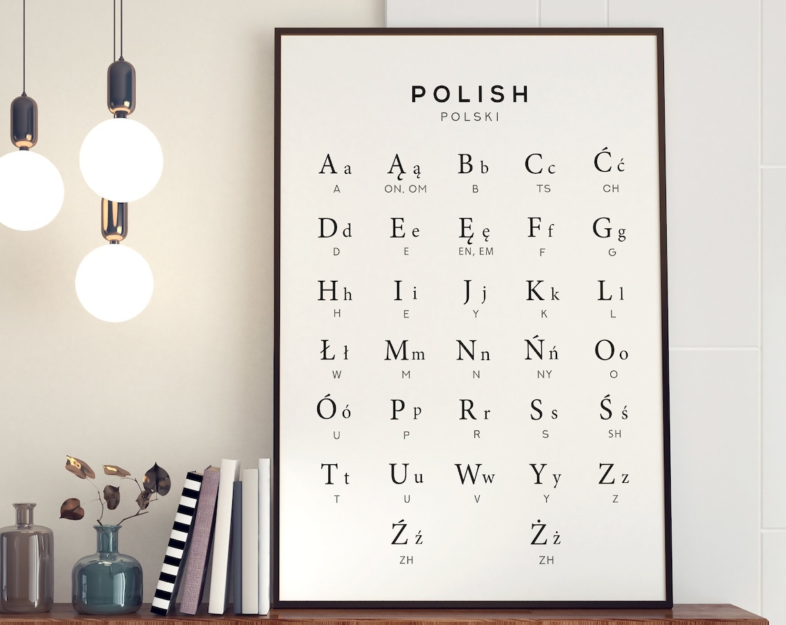 Polish Alphabet Chart Art Print, Black White Wall