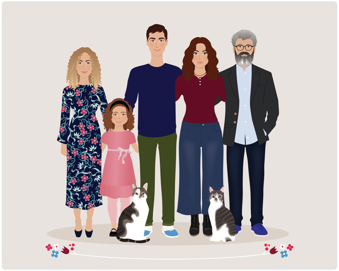 Custom Family Portrait, Personalized Mothers Day Gift