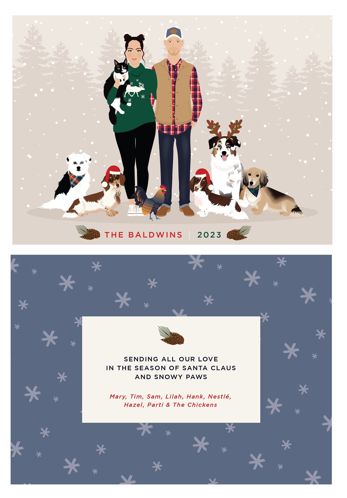 Custom Elegant Family Holiday Card with Two White Dogs Poster - Image 2