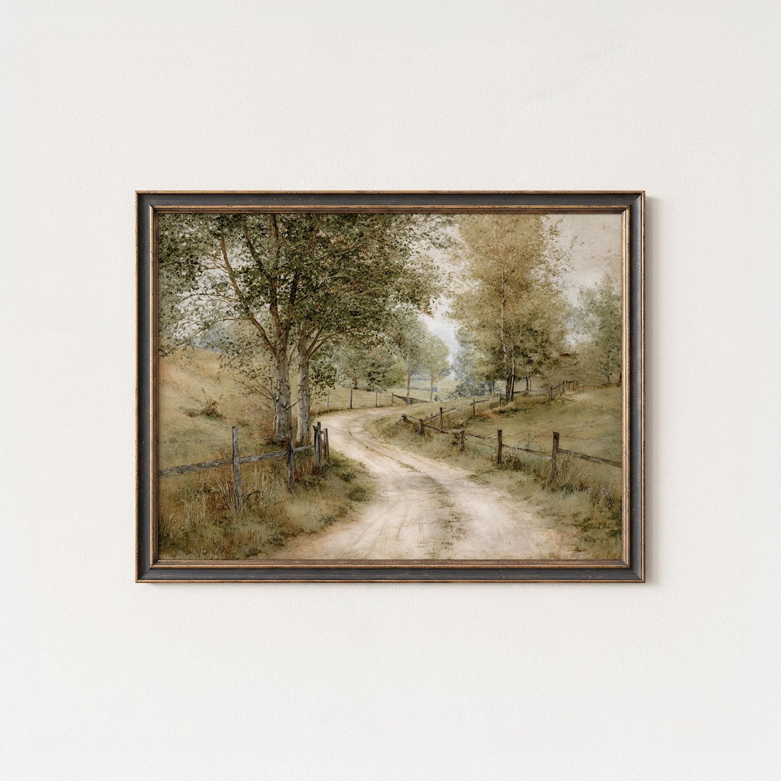 Rustic Country Road Painting, Farmhouse Landscape Art Print