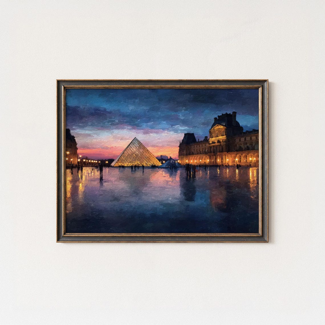 Louvre Museum Sunset Glass Pyramid Paris Romantic Art Poster