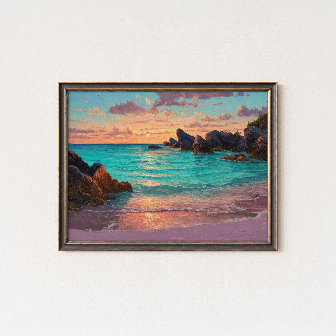 Bermuda Pink Sand Beach Sunset Tropical Seascape Art Print