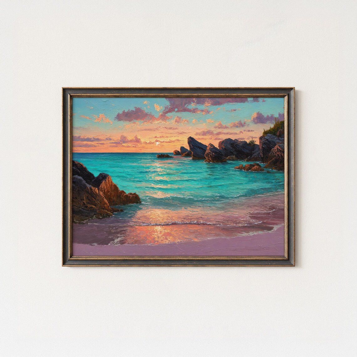 Bermuda Pink Sand Beach Sunset Turquoise Ocean Tropical Seascape Poster