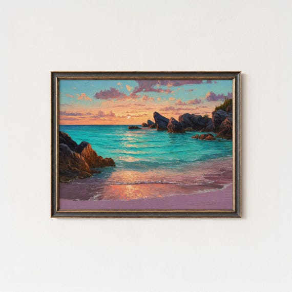 Bermuda Pink Sand Beach Sunset Tropical Seascape Art Print