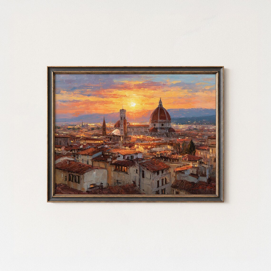 Florence Duomo Oil Painting Print, Italy Cityscape