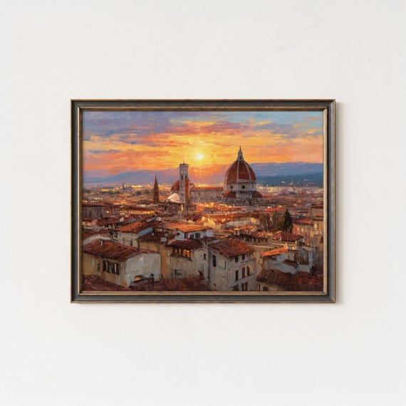 Florence Duomo Oil Painting Print, Italy Cityscape