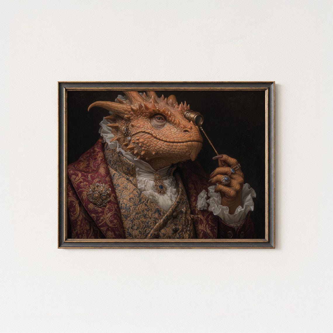Dragon Aristocrat Wall Art Victorian Steampunk Noble Portrait Gothic Fantasy Print Medieval Reptile Home Decor