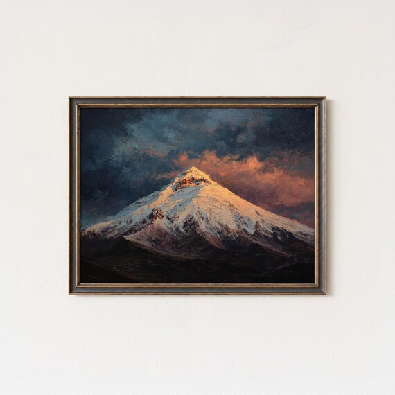 Cotopaxi Volcano Dusk Storm Clouds Snow Peak Painting Poster