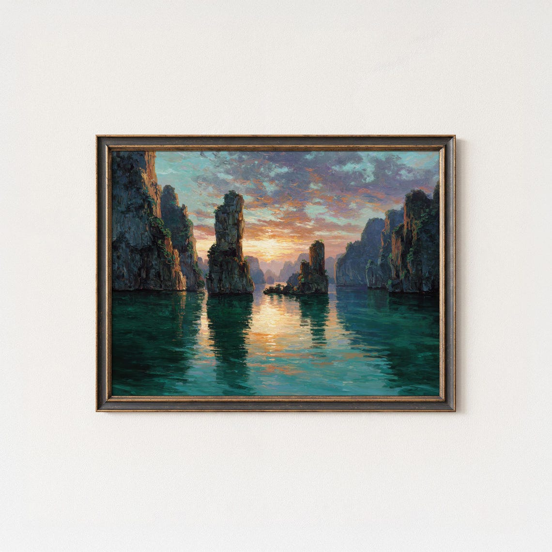 Ha Long Bay Vietnam Limestone Karsts Sunset Oil Painting Poster