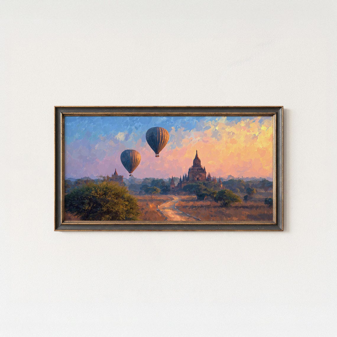 Bagan Myanmar Hot Air Balloons Temple Sunrise Painting Poster