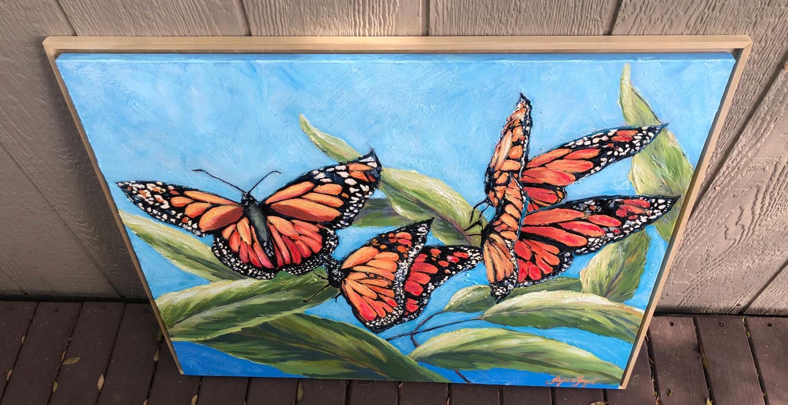 Monarch Butterflies Original 24x30 Oil Painting Framed Butterfly Painting On Framed - Image 2
