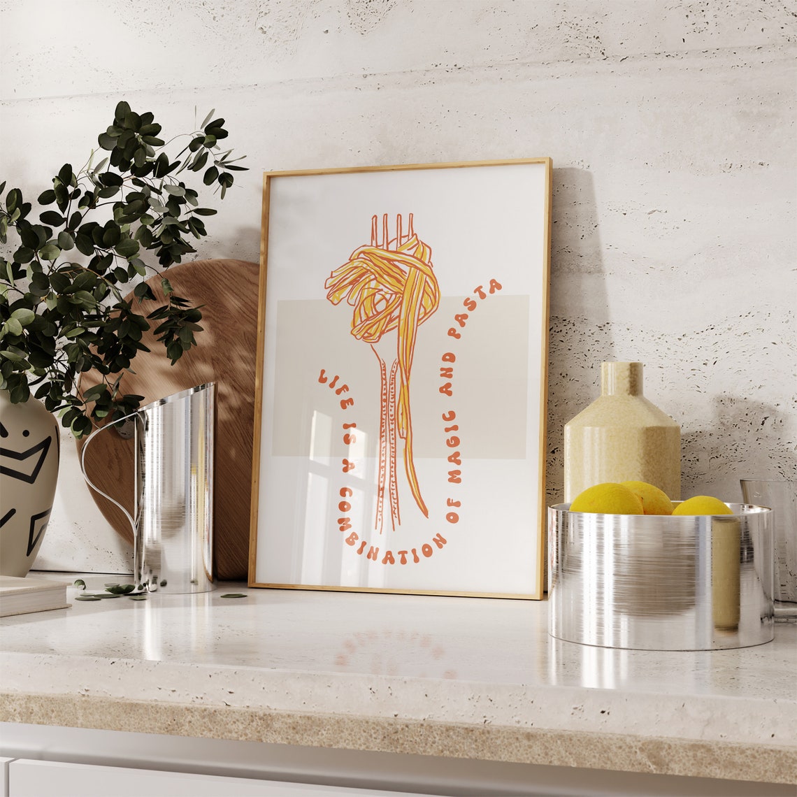Life Is a Combination of Magic and Pasta Fork Sketch Kitchen Poster - Image 2