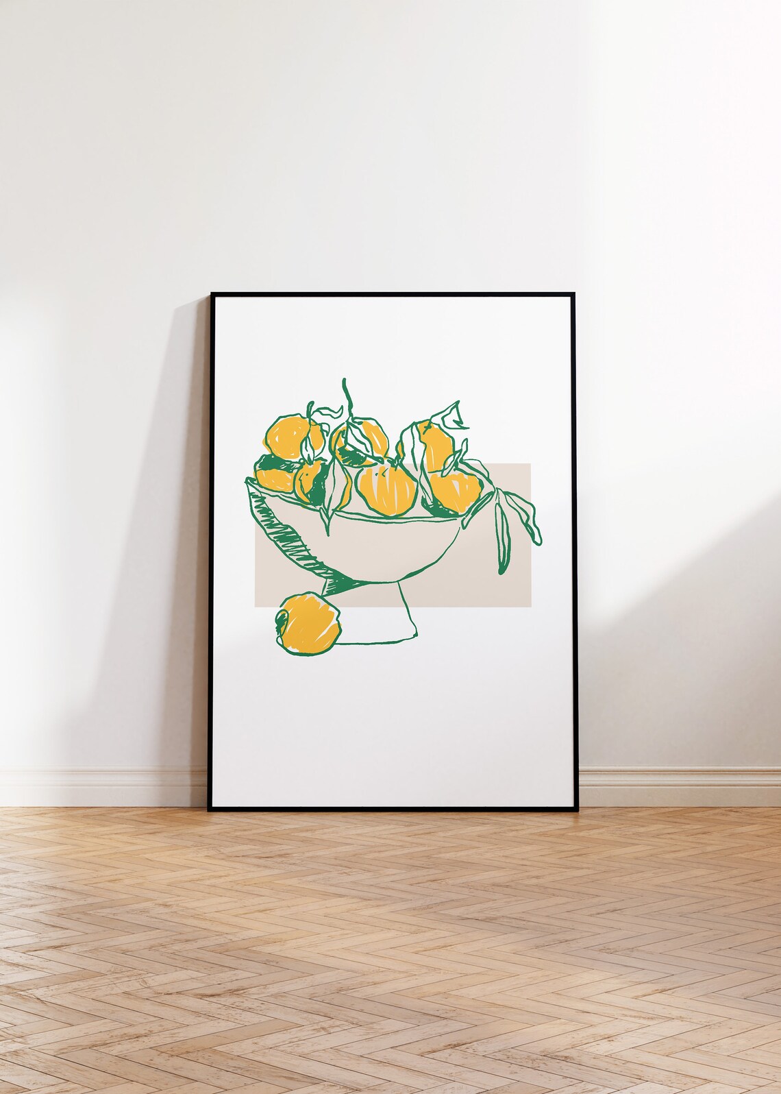 Lemon Bowl Sketch Green Line Art Modern Kitchen Citrus Poster