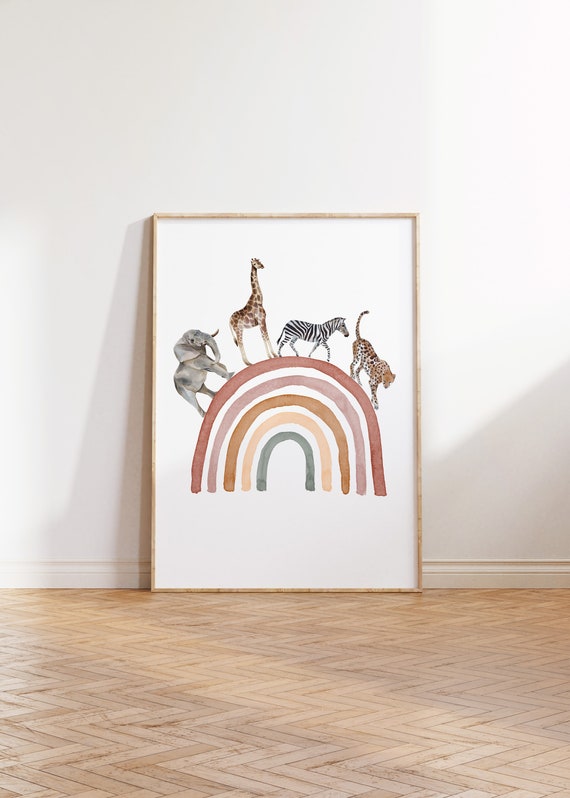 Rainbow Safari Nursery Art Print
