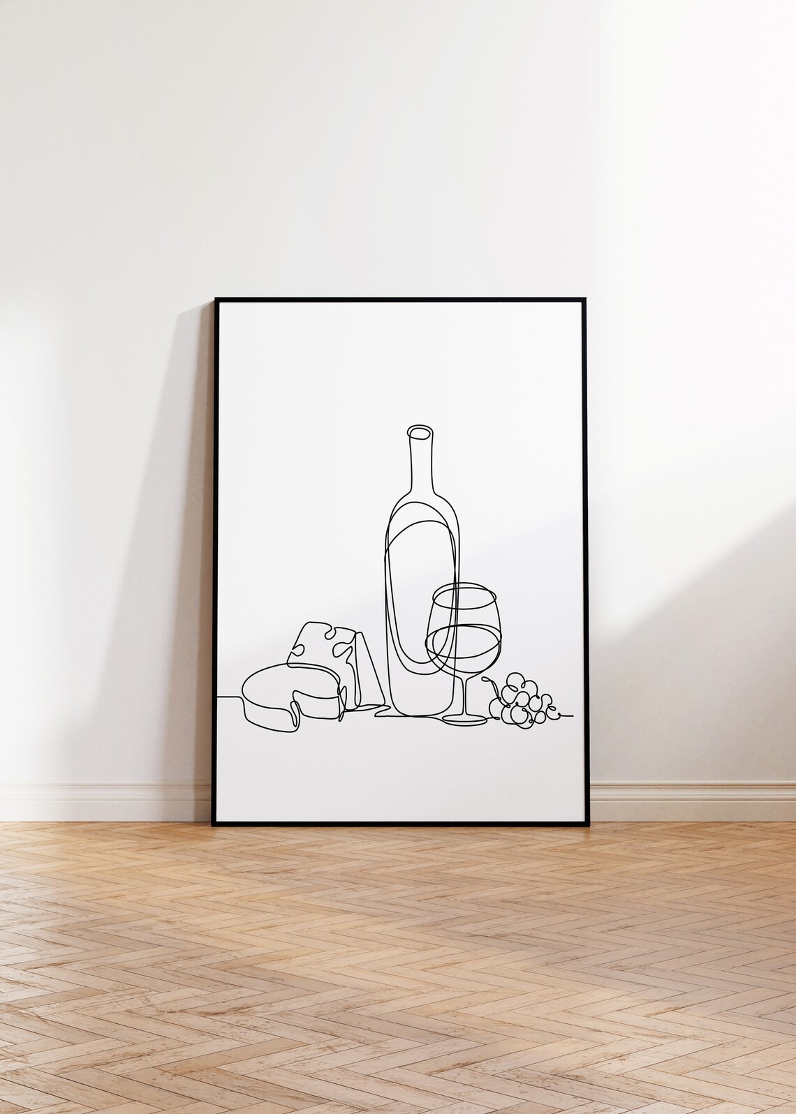 Wine Cheese Grapes Line Art Poster, Minimalist