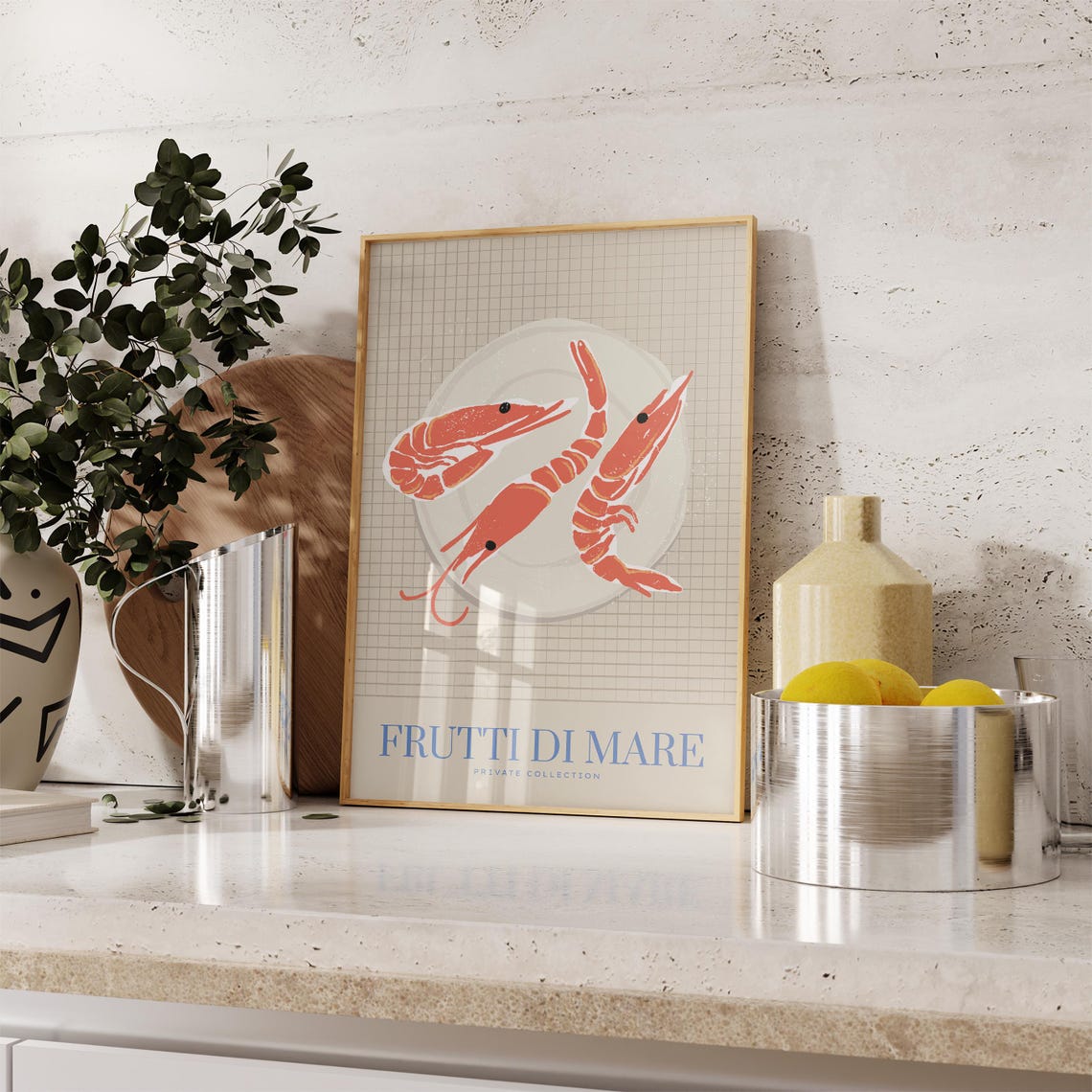 Frutti Di Mare Shrimp Plate Italian Seafood Kitchen Art Poster - Image 2