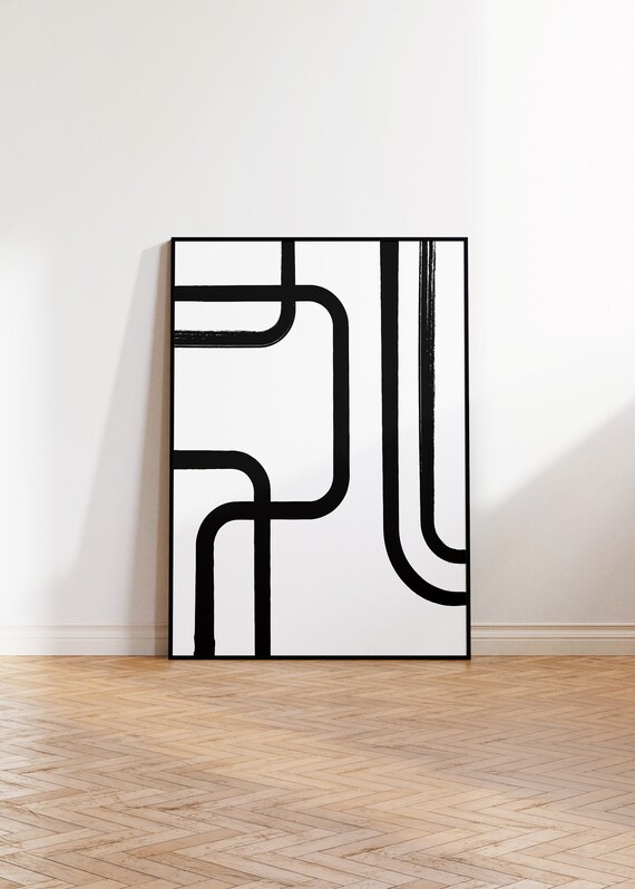 Minimalist Abstract Line Art Print Black And White Poster Unframed