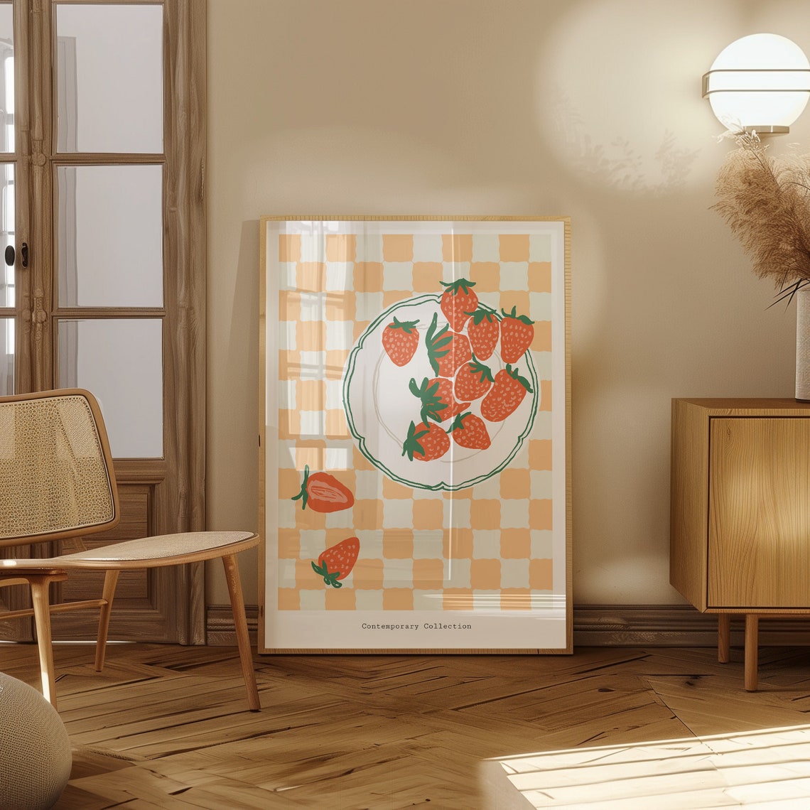 Strawberry Plate Checkerboard Contemporary Kitchen Fruit Poster