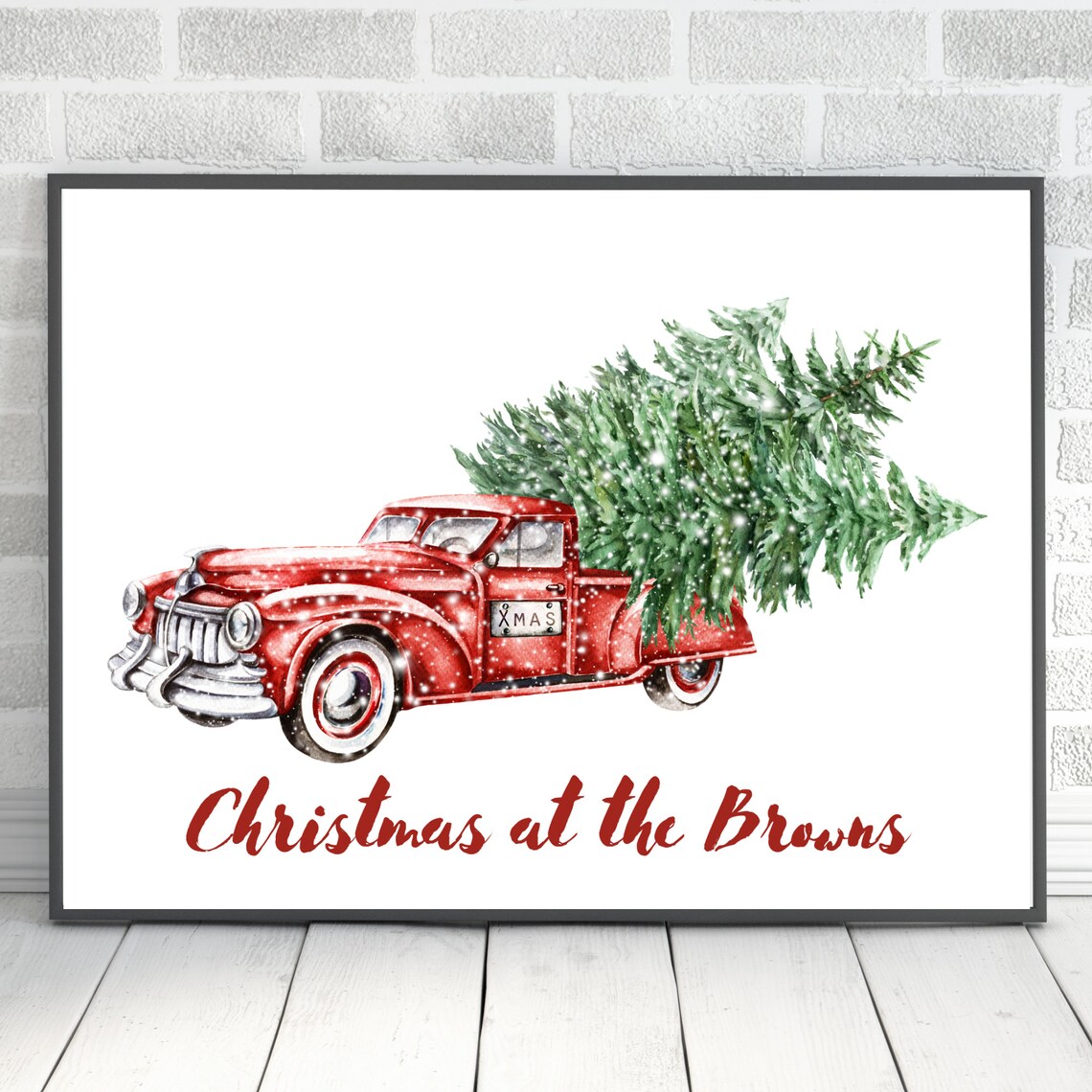 Christmas At The Browns Red Truck Watercolor Holiday Wall Decor Poster