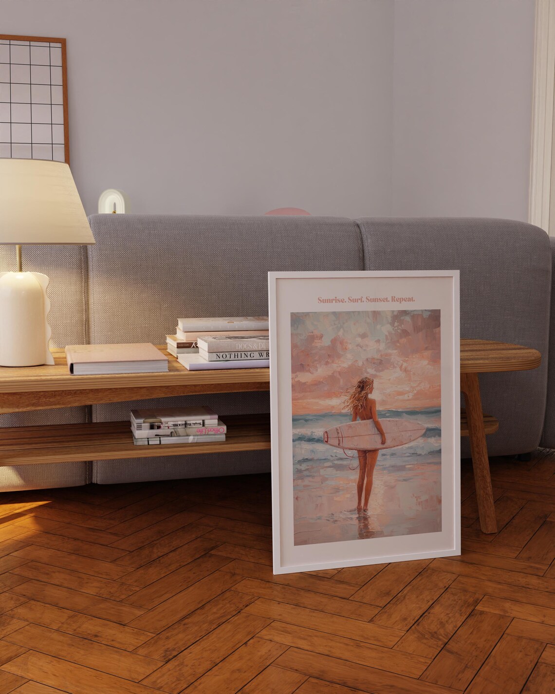 Sunrise Surf Sunset Repeat Surfer Girl Pink Ocean Beach Poster - Image 5
