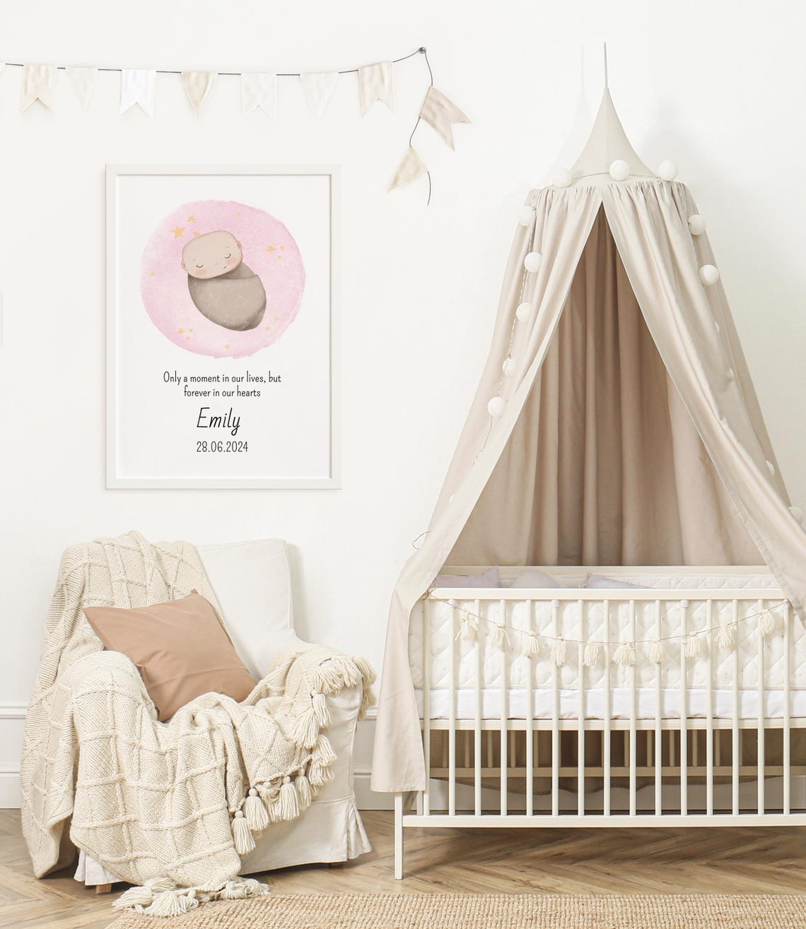 Sleeping Baby Pink Circle Personalized Memorial Keepsake Poster - Image 2