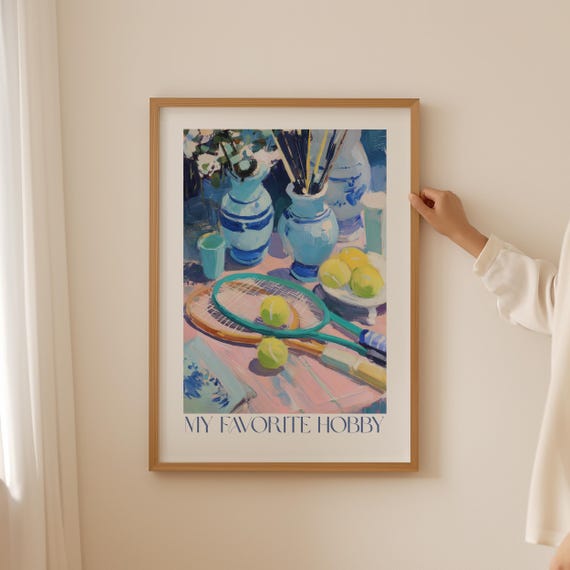 Abstract Tennis Print Simple Sketch Grandmillennial Hobby Gift Trendy Old Money Sports Poster Preppy Cubicle Decor Funky Friends