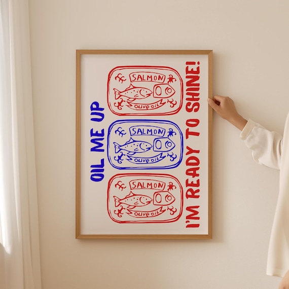 Sardine Print Funky Fish Wall Art Dopamine Decor Oyster Fisherman Poster Trendy Bathroom Prints Quote