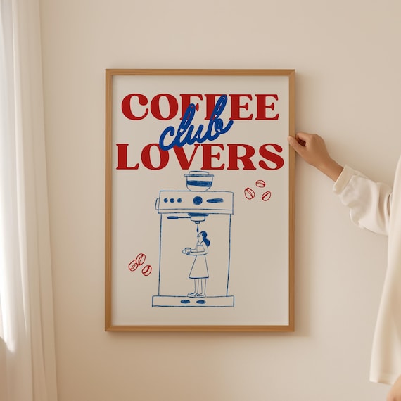 Coffee Lovers Club Blue Line Espresso Machine Fun Kitchen Poster