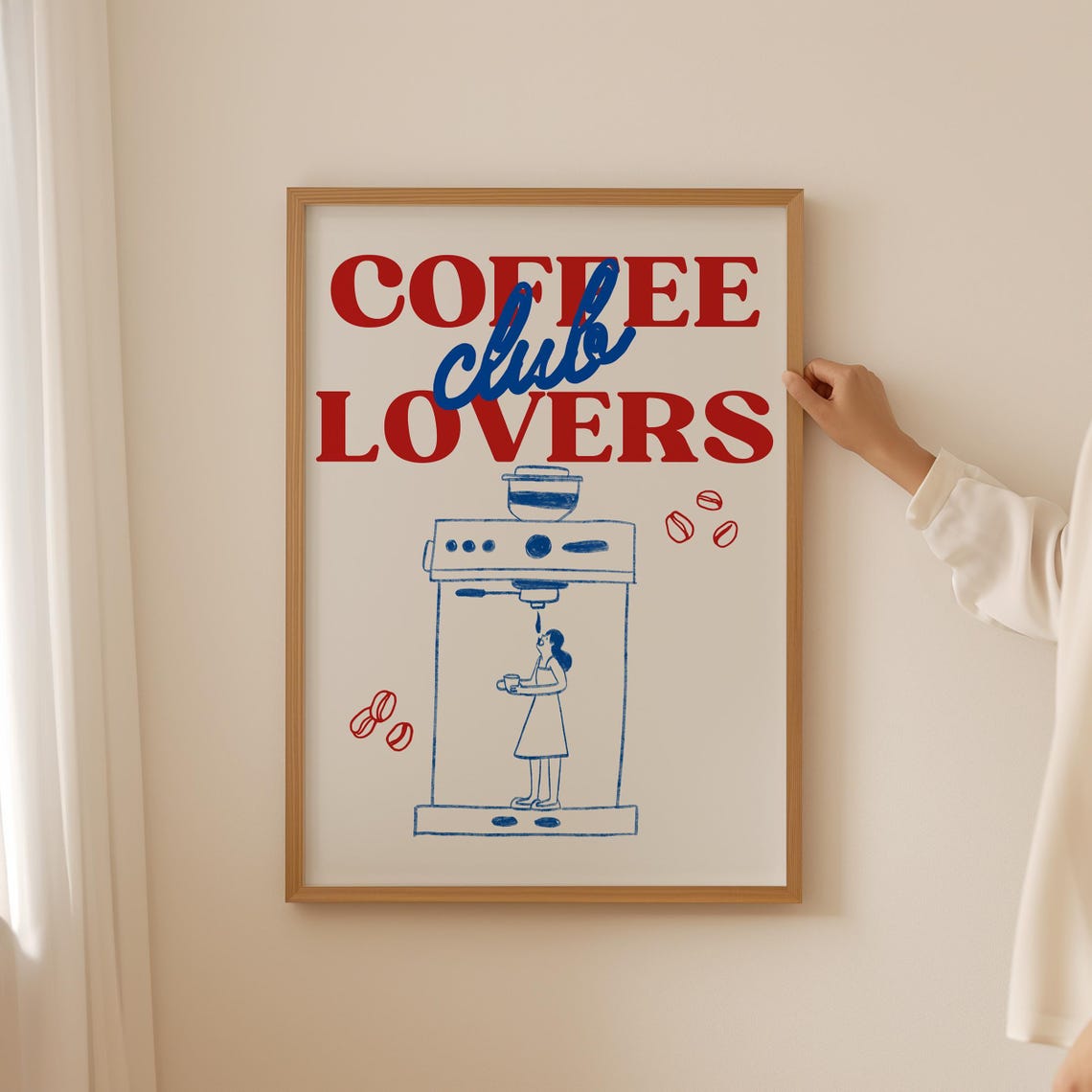 Coffee Lovers Club Blue Line Espresso Machine Fun Kitchen Poster