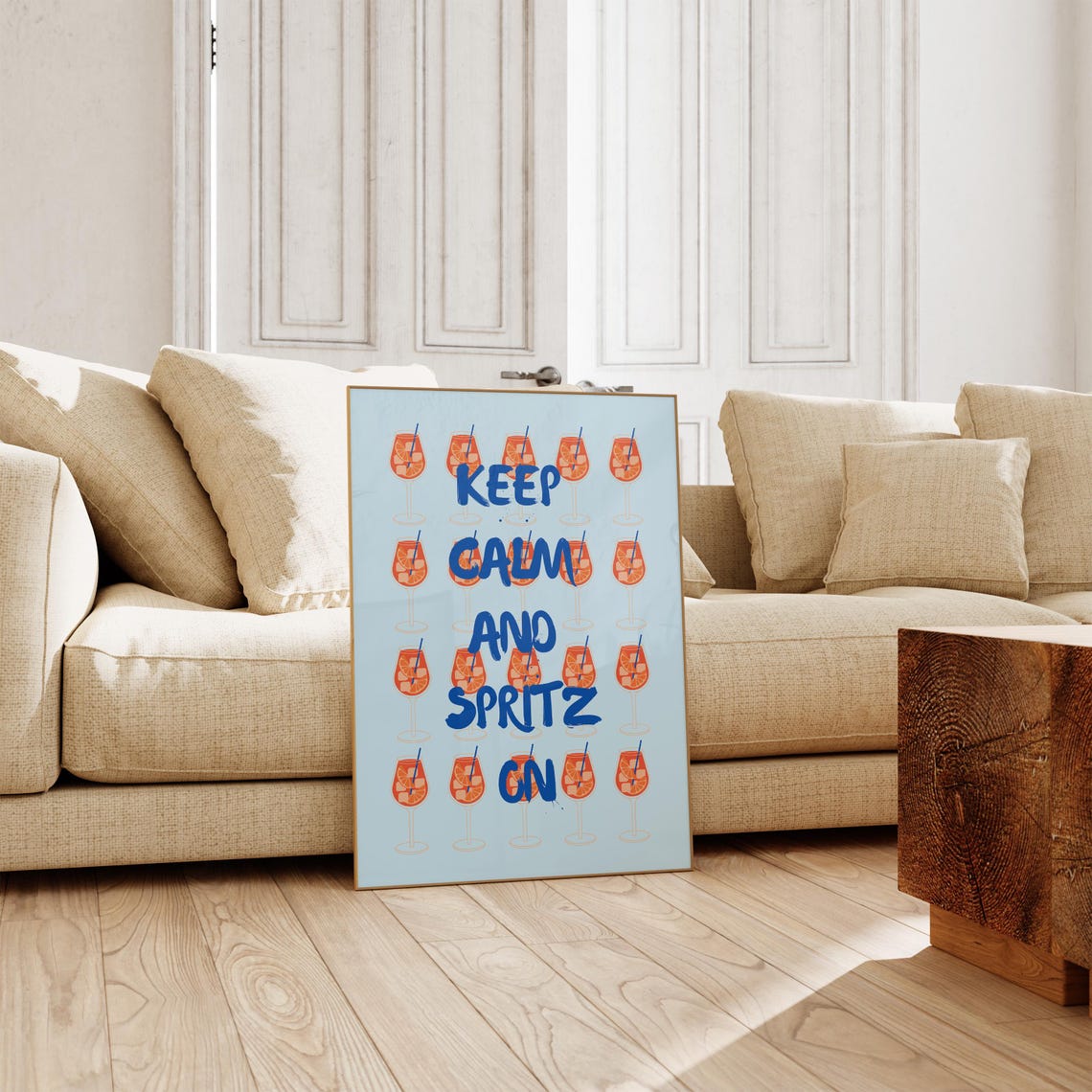 Keep Calm And Spritz On Poster Spritz Glass Pattern Blue Type Art - Image 3