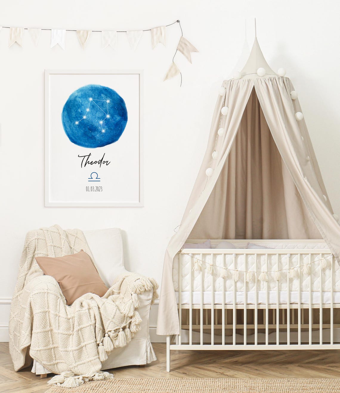 Libra Constellation Blue Circle Personalized Name Gift Poster - Image 2
