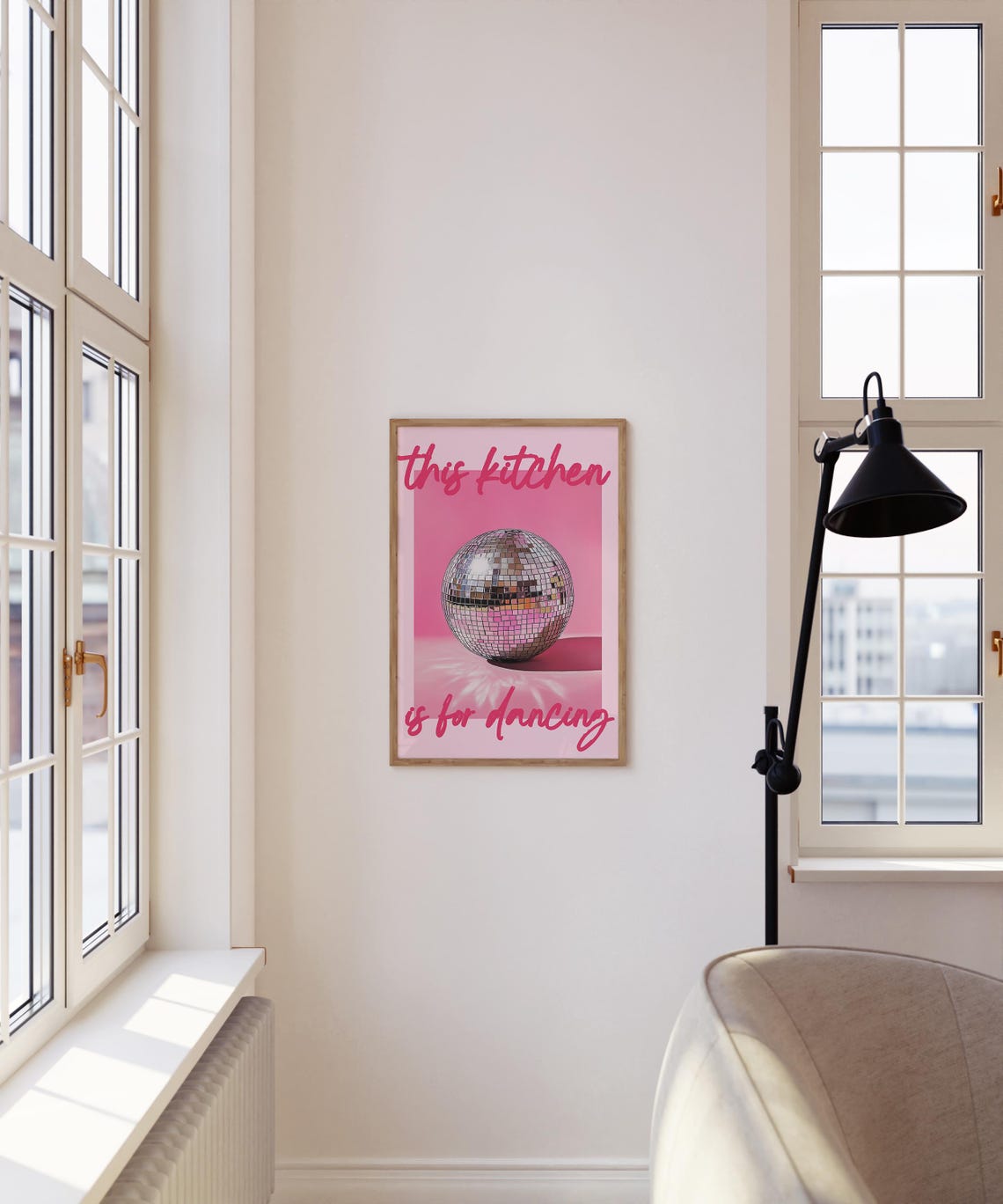 This Kitchen Is for Dancing Disco Ball Pink Fun Quote Wall Poster - Image 4