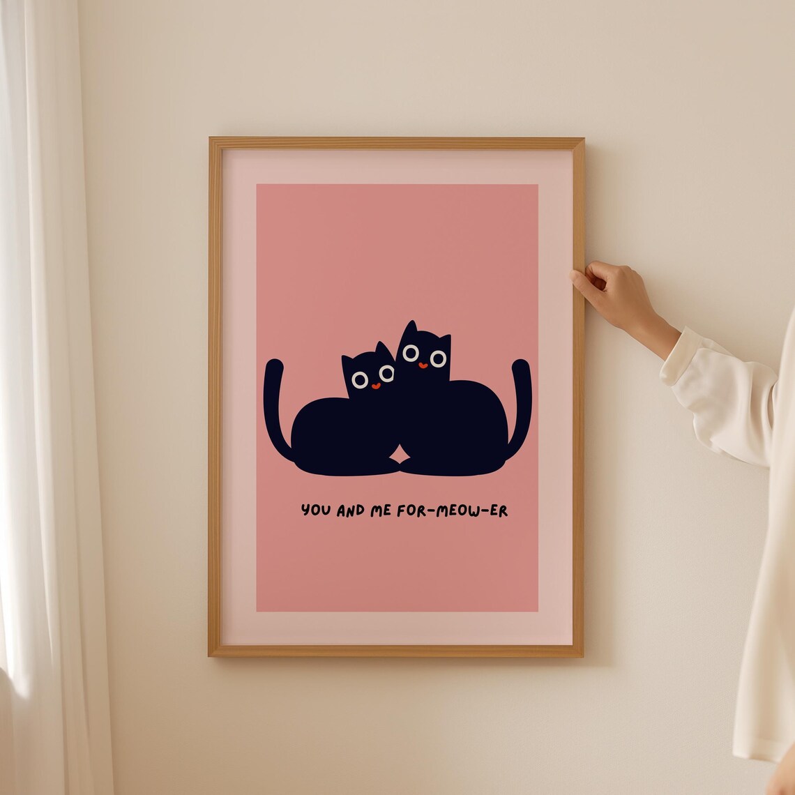 You And Me For Meow Er Cute Black Cats Love Quote Pink Poster