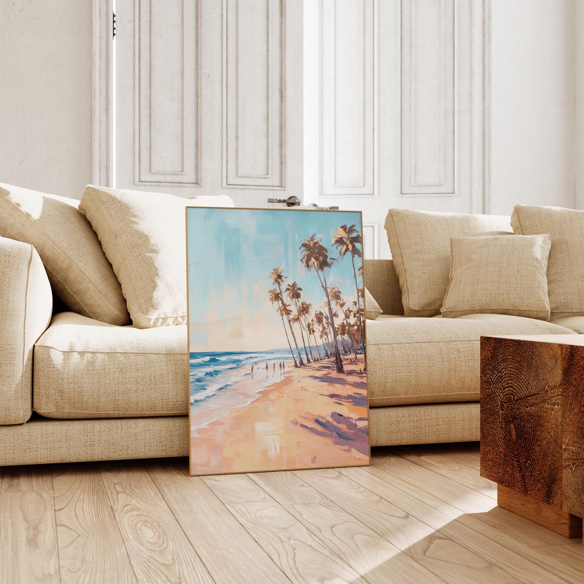 Sunrise Beach Painting Palms Swimmers Ocean Impressionist Poster - Image 3