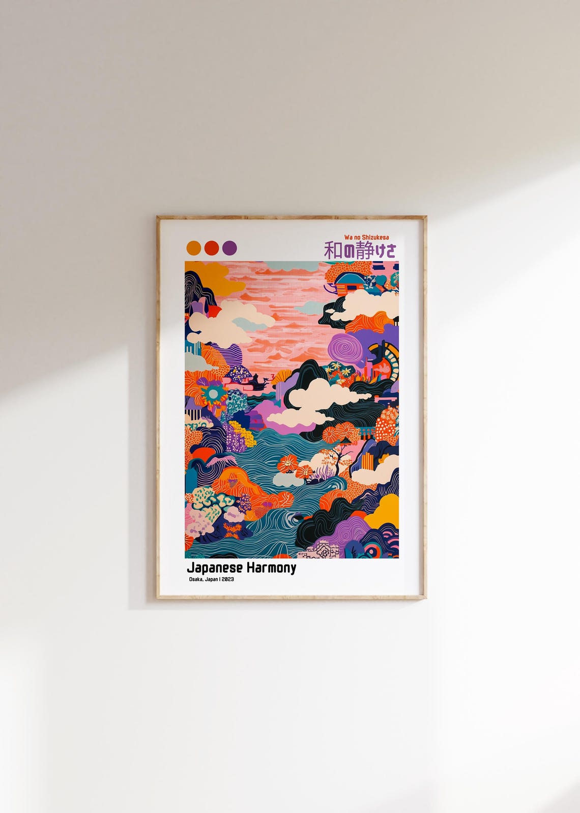Japanese Harmony Osaka Japan Vibrant Mountain Sea Art Poster - Image 2