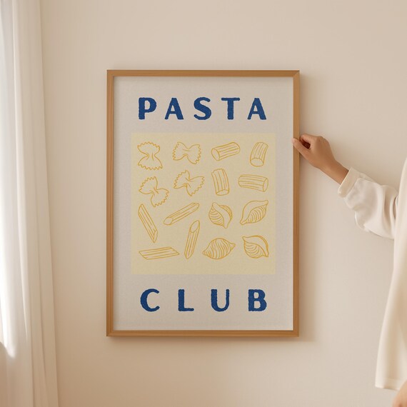 Pasta Club Pasta Shapes Italian Kitchen Typography Poster For Kitchens