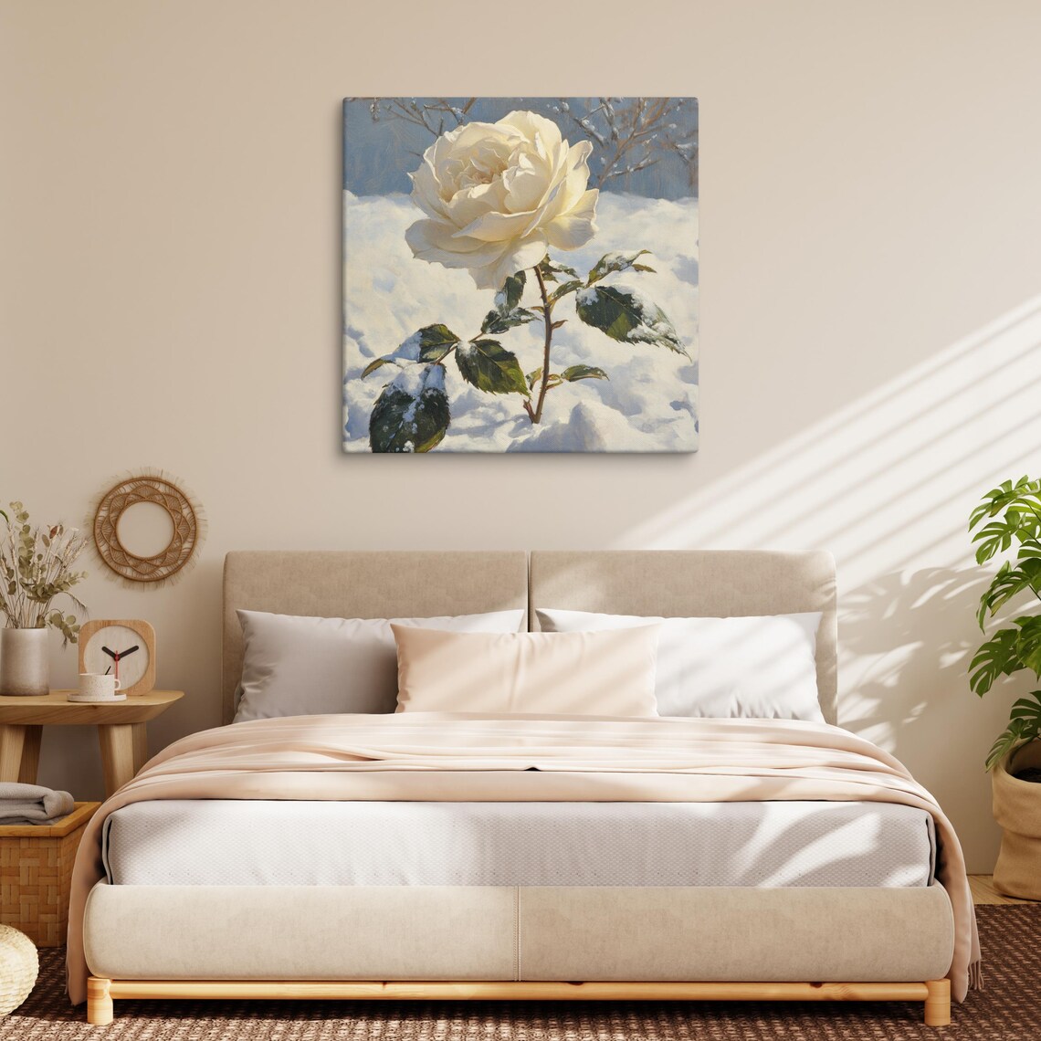Snowy White Rose Print Painting Print Flower Art Rose Painting Living Room Art Winter Wall Art White Aesthetic Home Decor - Image 3